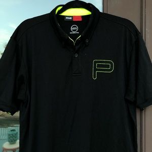 Amazing PING 100% Merino Wool Black w/ Neon Yellow Golf Polo L